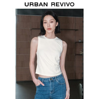 URBAN REVIVO 女士收褶无袖圆领修身背心 UWH440038 本白 XS