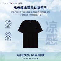 TOMMY HILFIGER【防晒凉感】夏季功能系列24夏男珠地网眼透气镶边T恤37008 黑色BDS XXL （：180-200斤）