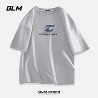 GLM 短袖t恤男纯棉夏季宽松透气青少年休闲潮牌大码T恤 灰#JGL深蓝G 2XL