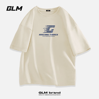 GLM 短袖t恤男纯棉夏季宽松透气青少年休闲潮牌大码T恤 浅米#JGL深蓝G 2XL