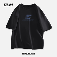 GLM 短袖t恤男纯棉夏季宽松透气青少年休闲潮牌大码T恤 黑#JGL深蓝G XL