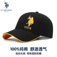 us polo assn 保罗帽子男棒球帽女弯檐情侣春夏季户外运动休闲大头鸭舌帽黑绣金