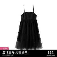 LEDIN 乐町 吊带网纱裙2022夏季新款小黑裙连衣裙C2FAC3205 黑色 S/155