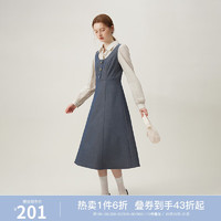范思蓝恩 时髦学院风假两件条纹连衣裙女春季2024新款 24FS11239 牛仔蓝 S