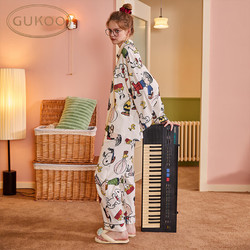 GUKOO 果壳 史努比印花春秋睡衣女睡裙纯棉家居服套装 奶白女款 M