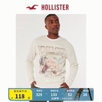 HOLLISTER 美式抓绒保暖约塞米蒂图案圆领宽松运动卫衣男 355780-1 奶油色 S (175/92A)