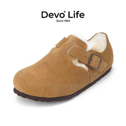 Devo 的沃 Life的沃软木鞋休闲冬季毛加绒内里保暖包头软木包头女鞋96008