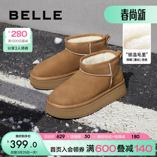 BeLLE 百丽 保暖舒适雪地靴女23冬季潮流短靴A7M1DDM3 棕色 37