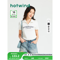 热风（Hotwind）短袖t恤2024年夏季女士翻领字母高腰短款美式辣妹短T 04白色 XL