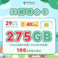中国电信 暖心卡 首年29元月租（245G通用+30G定向+100分钟通话）
