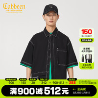 Cabbeen 卡宾 男装明线宽松牛仔衬衫新款潮流卡通印花短袖街头青年W 煤黑色01 48/170/M