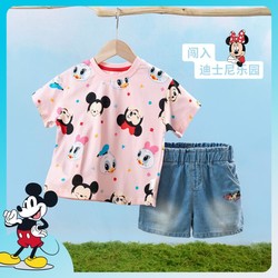 Disney baby 迪士尼宝贝 夏套头短袖T恤上衣儿童短裤女童套装休闲婴幼套装