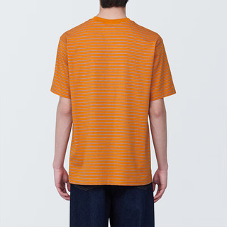 无印良品（MUJI）男式 天竺织 圆领短袖T恤 男士打底衫男款 夏季AB1MKA4S 橙色条纹 S (165/84A)