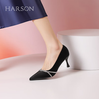 哈森【】2024春季时尚尖头水钻婚鞋时尚女单鞋HS246021 黑色 39