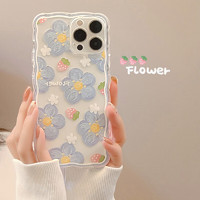 FlowerPig 花朵适用iphone14pro max苹果手机壳12波浪边11批发13X原创15 透明 油画蓝莓花 15promax