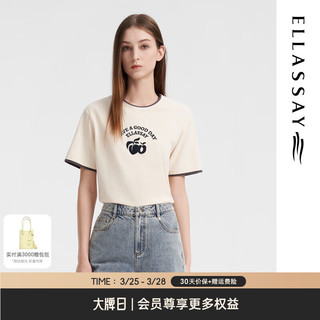 歌力思（ELLASSAY）2024夏季休闲棉感圆领百搭印花字母短袖T恤女EWB352Z00100 黄撞灰 M