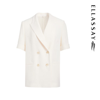 歌力思（ELLASSAY）2024夏季舒适亲肤面料双排扣短袖西装女EWE352T02100 珠光白 S