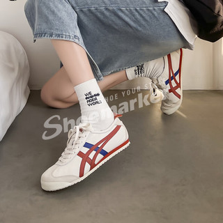 Onitsuka Tiger鬼冢虎男鞋女鞋 2024春季MEXICO 66运动鞋轻便透气休闲鞋 206/新西兰巧克力配色/皮面 41.5码(260mm) 春夏热推/奶灰-青红橘/牛皮革