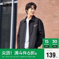 森马（Semir）夹克男2024春季字母印花翻领衬衫外套肌理格纹感上衣109124108115 黑色90001 XXL