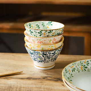 舍里 日式复古陶瓷斗笠碗家用5寸饭碗好看面碗高脚碗个人2只装