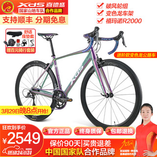 喜德盛（xds）RC500公路车自行车成人禧玛诺16速R2000渐变色车架破风轮组弯把 变色龙紫/白 510mm 身高175-185cm