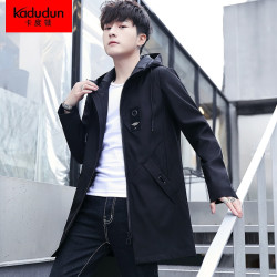 卡度顿春秋季连帽外套男韩版中长款风衣男装帅气修身大衣男运动休闲