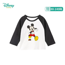 Disney 迪士尼 童装 男女童T恤纯棉撞色长袖上衣儿童米奇米妮圆领衣服黑色4岁/身高110cm