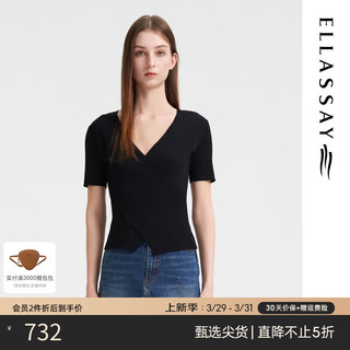 歌力思（ELLASSAY）2024夏季简约通勤修身打底短袖上衣显瘦针织衫女EWB352M00400 经典黑 XS