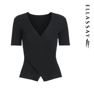 歌力思（ELLASSAY）2024夏季简约通勤修身打底短袖上衣显瘦针织衫女EWB352M00400 经典黑 XS
