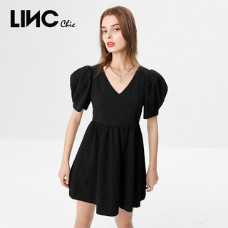 LINC Chic 金羽杰 LINCCHIC金羽杰连衣裙V领泡泡袖高腰法式连衣裙女S222DR243