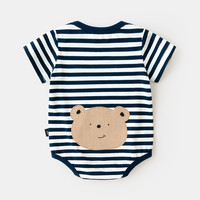 嘟嘟家童装小熊卡通贴布连体衣夏装一岁宝宝初生婴儿包屁衣 藏青白条 90cm