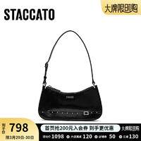 STACCATO 思加图 2024夏季纸片包腋下包新月包法棍包手拎包单肩背提包X3227BX4 夜色黑 F