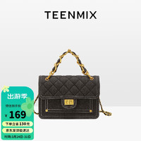 TEENMIX 天美意 女包牛仔邮差包小香风链条包女士轻奢手提斜跨包百搭大容量单肩包