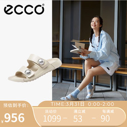 ecco 爱步 拖鞋女 时尚魔术贴凉拖休闲凉鞋 科摩系列206883 石灰色36