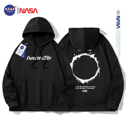 NASA GISS 连帽卫衣男生秋冬美式宽松上衣服学生帽衫外套男装 黑色 XL