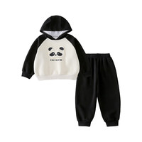 棉花堂童装2024春季宝宝连帽套装儿童卡通卫衣休闲长裤两件套   黑色 140/68