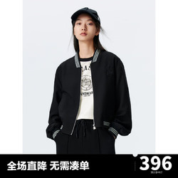 PEACEBIRD WOMEN 太平鸟女装 太平鸟设计感棒球外套飞行员夹克女2024春装时尚短款棒球服 黑色 S