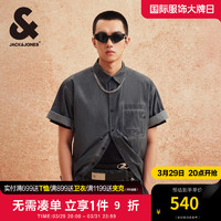 杰克琼斯 杰克·琼斯（JACK&JONES）夏纯棉宽松简约高级灰色质感刺绣装饰衬衫短袖上衣男装224204012 E40 知更鸟灰 常规 170/92A/S