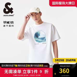 杰克·琼斯（JACK&JONES）春夏男士时尚个性潮流舒适弹力速干胶印贴布短袖T恤224201185 A06雪白色 常规 A06雪白色 170/92A/S