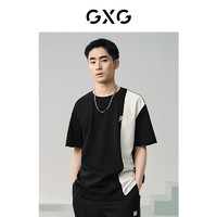 GXG男装 黑色拼接设计休闲宽松圆领短袖T恤男士上衣 24年夏 黑色 165/S