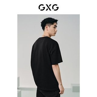 GXG男装 黑色拼接设计休闲宽松圆领短袖T恤男士上衣 24年夏 黑色 165/S