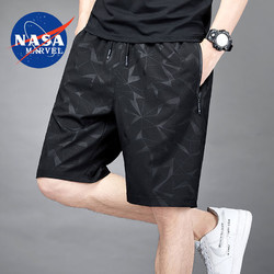 NASA MARVEL 短裤男夏季薄款男士大码速干短裤夏季沙滩裤加大五分裤 黑色4 M