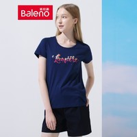 Baleno 班尼路 T恤女短袖棉质法式字母印花显瘦圆领休闲百搭打底衫 91P M