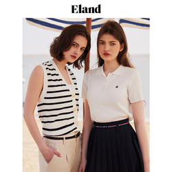 eland衣恋eland衣恋针织短袖t恤女polo领针织衫绞花元气学院风2023年