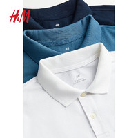 H&M 男装Polo衫3件装秋季职场通勤休闲运动商务上衣0961943 白色/海军蓝