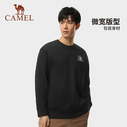 CAMEL 骆驼 户外休闲衣长袖男2024秋冬圆领纯棉银离子3A抑菌宽松上衣T恤