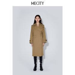 MECITY 2023秋季新款羊毛混纺精致时尚女梭织长款百搭风衣外套