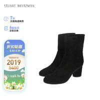 STUART WEITZMAN SW女士MARGOT75系列经典显瘦粗跟高跟圆头短靴 黑色35.5