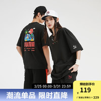 PUMA 彪马 官方 新款男女同款情侣休闲印花圆领短袖T恤 SUMMER 623146 黑色-01 L(180/100A)