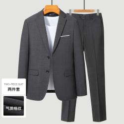 romon罗蒙男士西装套装男商务休闲格纹正装男套装通勤修身西服